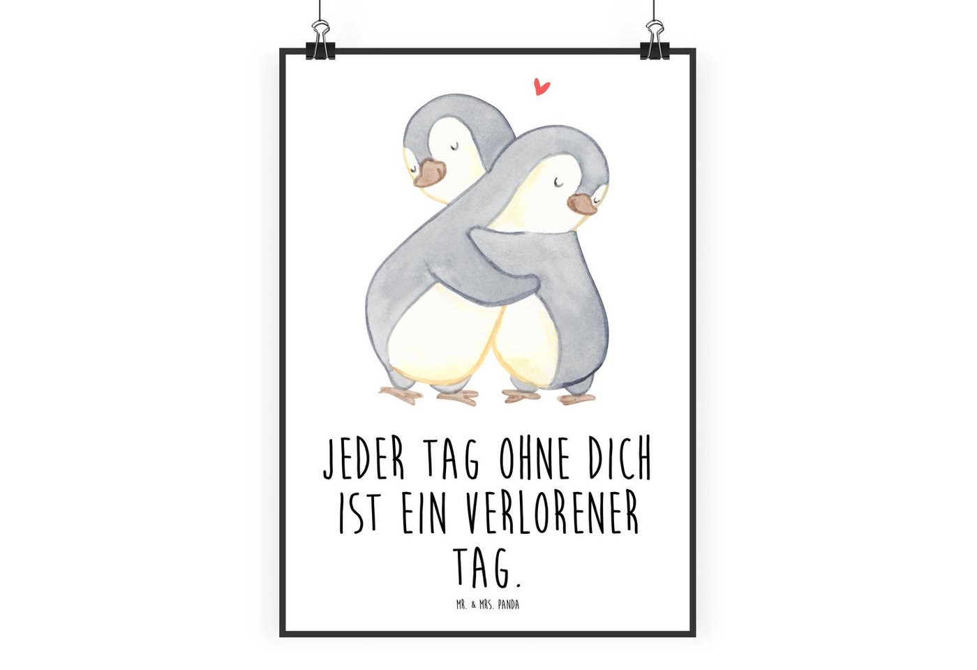 Mr. & Mrs. Panda Poster DIN A1 Pinguine Kuscheln - Weiß - Geschenk, Freundin, Kunstdruck, Lie, Pinguine Kuscheln (1 St), Edler Druck von Mr. & Mrs. Panda
