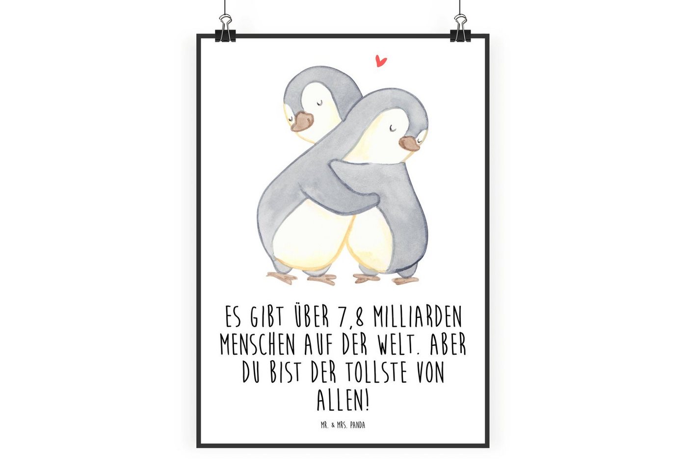 Mr. & Mrs. Panda Poster DIN A1 Pinguine Kuscheln - Weiß - Geschenk, Jahrestag, Bild, Wanddeko, Pinguine Kuscheln (1 St), Handgemalte Motive von Mr. & Mrs. Panda