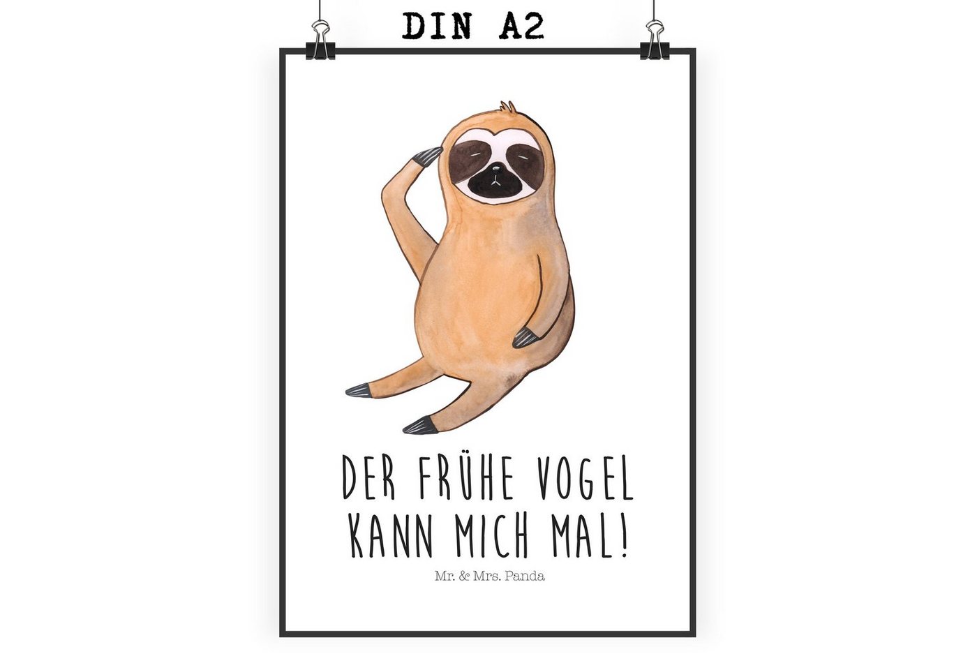 Mr. & Mrs. Panda Poster DIN A2 Faultier Vogel - Weiß - Geschenk, Wanddeko, Spinner, Poster, F, Faultier Vogel zeigen (1 St), Lebendige Farben von Mr. & Mrs. Panda