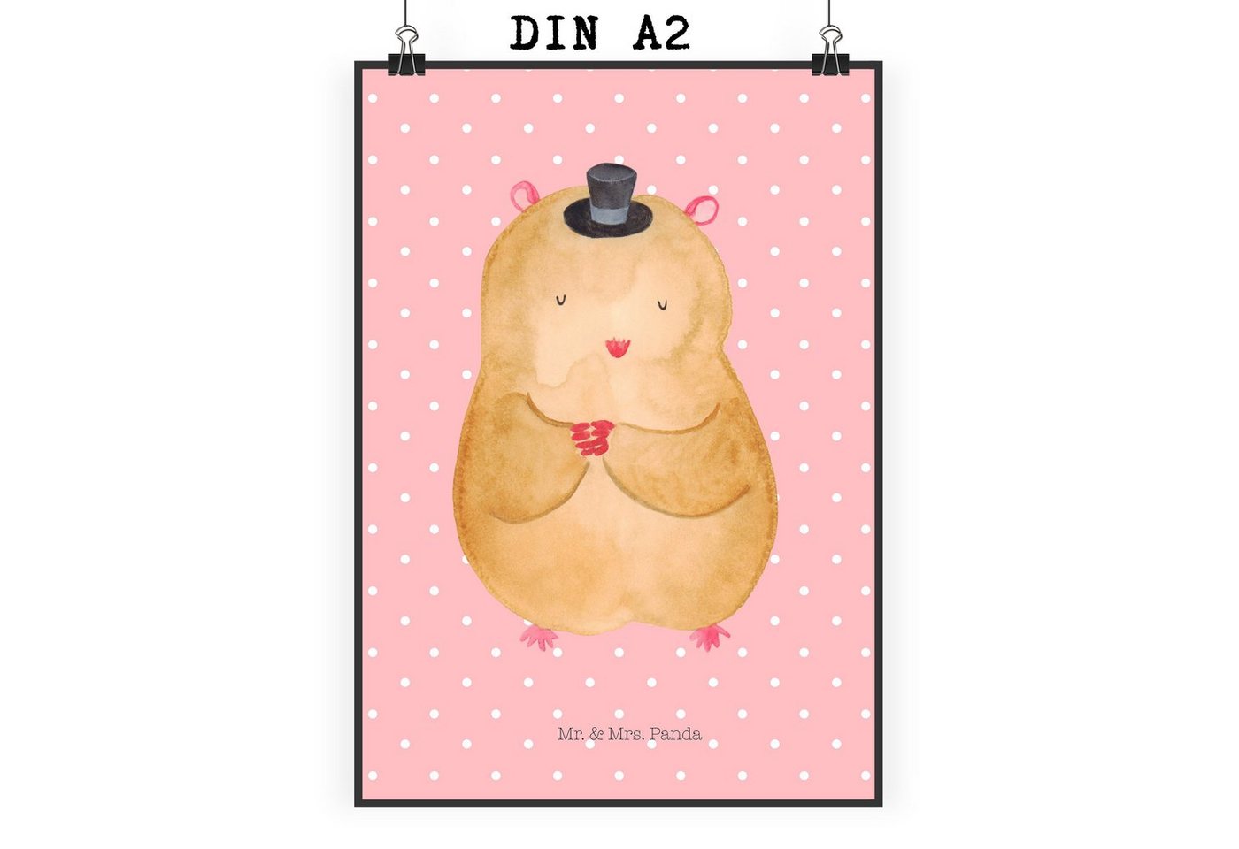 Mr. & Mrs. Panda Poster DIN A2 Hamster Hut - Rot Pastell - Geschenk, Gute Laune, Wanddeko Bil, Hamster mit Hut (1 St), Lebendige Farben von Mr. & Mrs. Panda