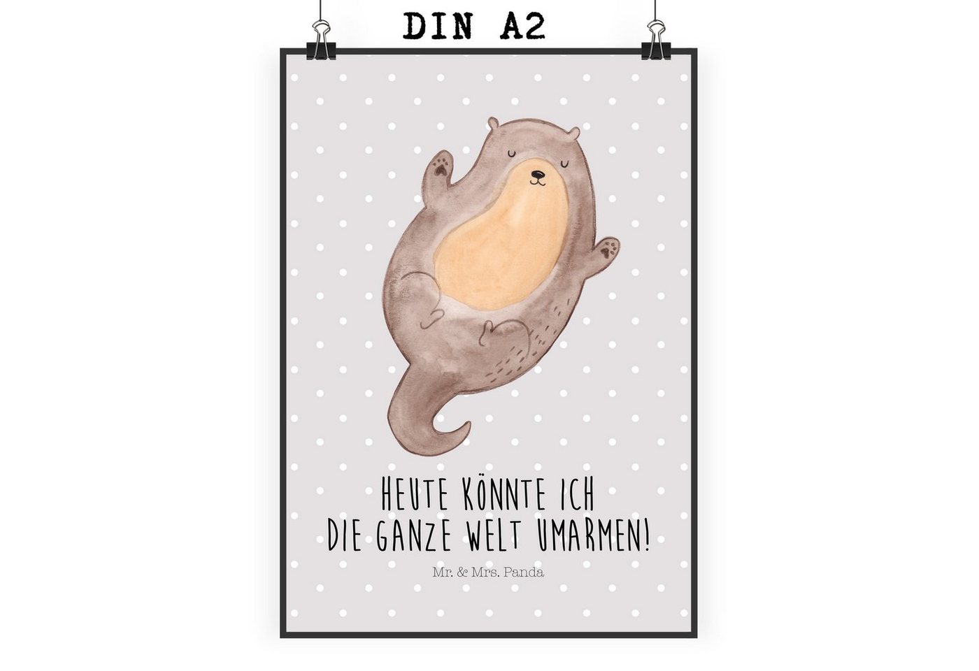 Mr. & Mrs. Panda Poster DIN A2 Otter Umarmen - Grau Pastell - Geschenk, Designposter, hallo, Otter Umarmen (1 St), Handgemalte Kunst von Mr. & Mrs. Panda