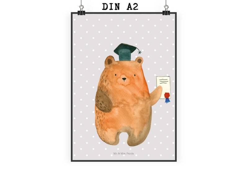 Mr. & Mrs. Panda Poster DIN A2 Bär Prüfung - Grau Pastell - Geschenk, Teddybär, Wanddeko Bild, Prüfungsbär (1 St), Handgemalte Kunst von Mr. & Mrs. Panda