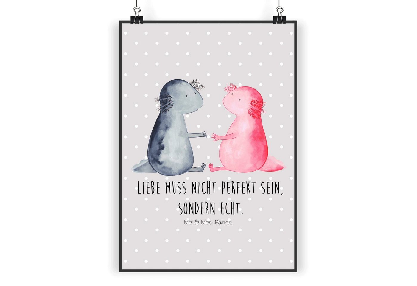 Mr. & Mrs. Panda Poster DIN A3 Axolotl Liebe - Grau Pastell - Geschenk, Lurch, Poster, Mr. &, Axolotl Liebe (1 St) von Mr. & Mrs. Panda