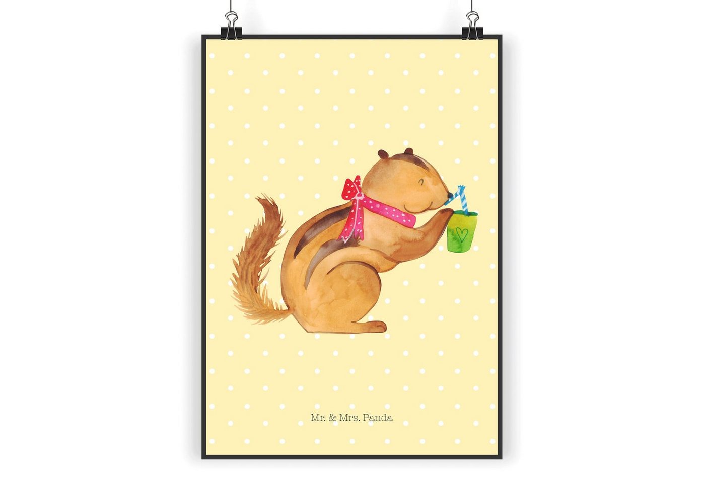 Mr. & Mrs. Panda Poster DIN A3 Eichhörnchen Smoothie - Gelb Pastell - Geschenk, Wanddeko Bild, Eichhörnchen Smoothie (1 St), Lebensfrohes Design von Mr. & Mrs. Panda