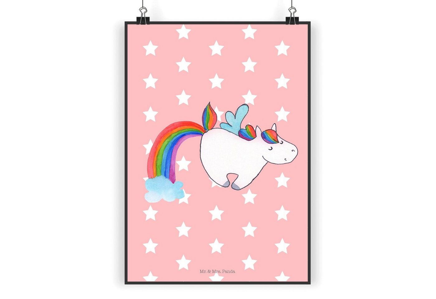 Mr. & Mrs. Panda Poster DIN A3 Einhorn Pegasus - Rot Pastell - Geschenk, Poster, Küchenposter, Einhorn Pegasus (1 St), Lebensfrohes Design von Mr. & Mrs. Panda