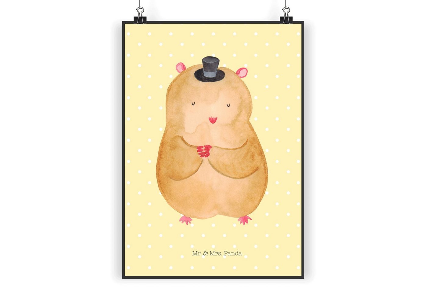 Mr. & Mrs. Panda Poster DIN A3 Hamster Hut - Gelb Pastell - Geschenk, Küchenposter, Wanddeko, Hamster mit Hut (1 St), Fantasievolle Designs von Mr. & Mrs. Panda