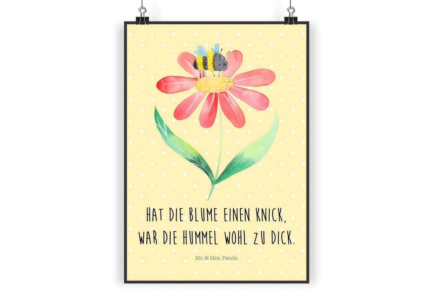 Mr. & Mrs. Panda Poster DIN A3 Hummel Blume - Gelb Pastell - Geschenk, Wanddekoration, Wandde, Hummel Blume (1 St), Lebensfrohes Design von Mr. & Mrs. Panda