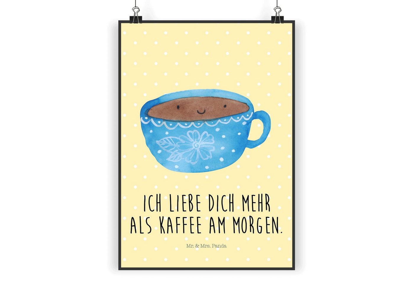 Mr. & Mrs. Panda Poster DIN A3 Kaffee Tasse - Gelb Pastell - Geschenk, Tiere, Raumdekoration, Kaffee Tasse (1 St), Fantasievolle Designs von Mr. & Mrs. Panda