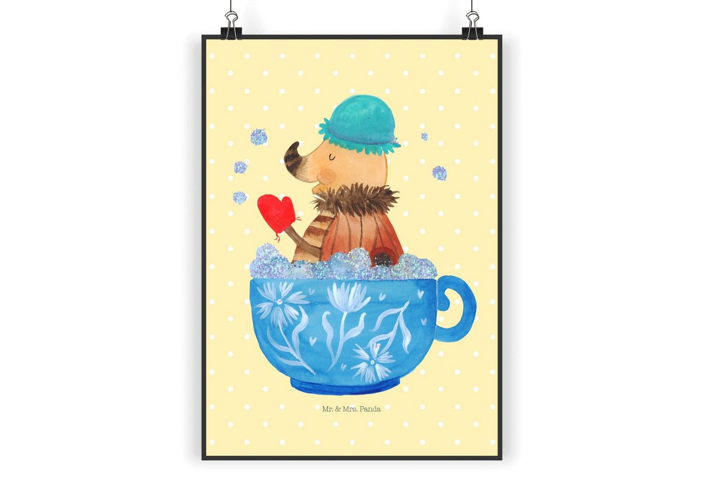 Mr. & Mrs. Panda Poster DIN A3 Nachtfalter Schaumbad - Gelb Pastell - Geschenk, Wanddeko Bild, Nachtfalter Schaumbad (1 St), Kunstvoller Druck von Mr. & Mrs. Panda