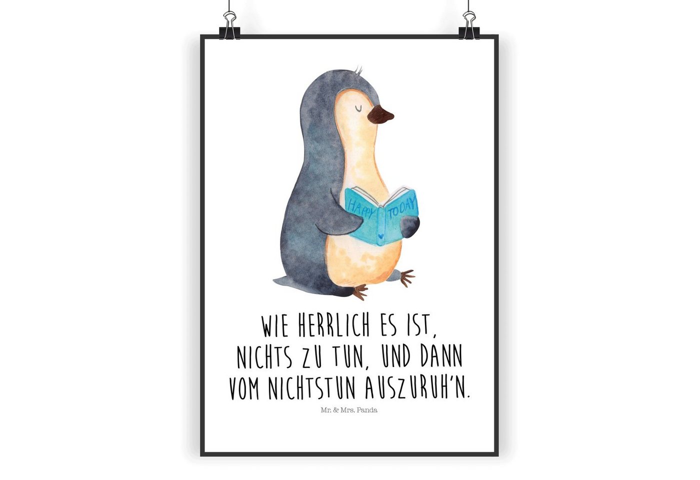 Mr. & Mrs. Panda Poster DIN A3 Pinguin Buch - Weiß - Geschenk, Handgemaltes Poster, Ferien, L, Pinguin Buch (1 St) von Mr. & Mrs. Panda