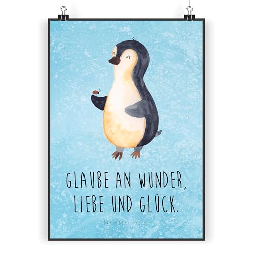 Mr. & Mrs. Panda DIN A3 Poster Pinguin Marienkäfer - Geschenk, aufmerksam, Bild, Pinguine, Raumdekoration, Posterdruck, Kunstdruck, Küchenposter, von Mr. & Mrs. Panda