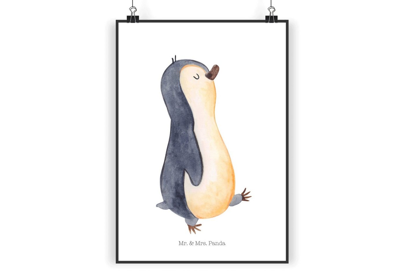 Mr. & Mrs. Panda Poster DIN A3 Pinguin marschieren - Weiß - Geschenk, Kunstdruck, spazieren, Pinguin marschierend (1 St), Fantasievolle Designs von Mr. & Mrs. Panda