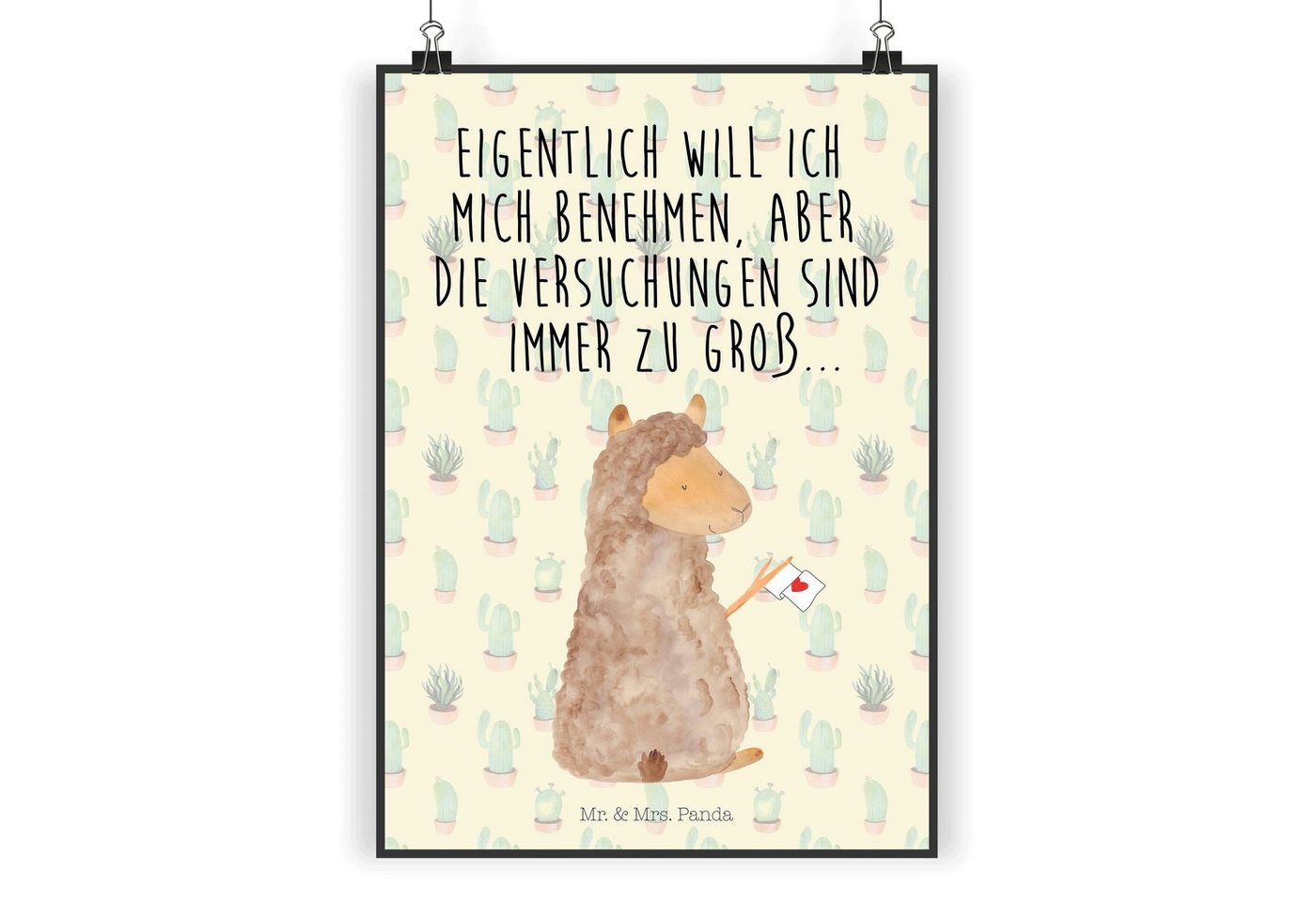 Mr. & Mrs. Panda Poster DIN A4 Alpaka Fahne - Kaktus Grün - Geschenk, Lamas, Bild, Lama, Alpa, Alpaka Fahne (1 St) von Mr. & Mrs. Panda