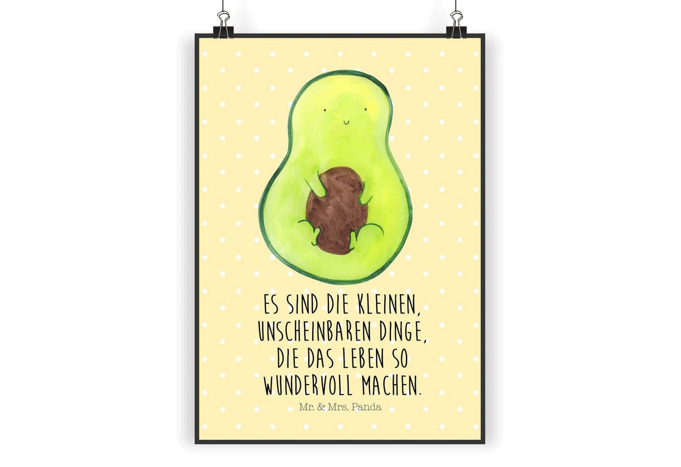 Mr. & Mrs. Panda Poster DIN A4 Avocado mit Kern - Gelb Pastell - Geschenk, Wanddeko, Poster, Avocado mit Kern (1 St) von Mr. & Mrs. Panda