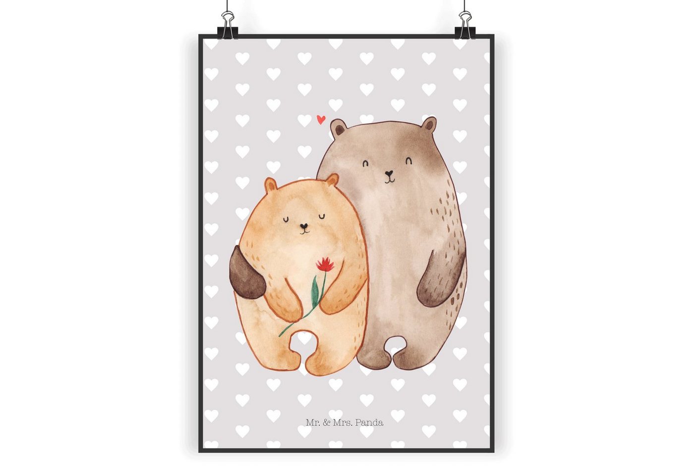 Mr. & Mrs. Panda Poster DIN A4 Bären Liebe - Grau Pastell - Geschenk, Freund, kuscheln, Wandp, Bären Liebe (1 St) von Mr. & Mrs. Panda