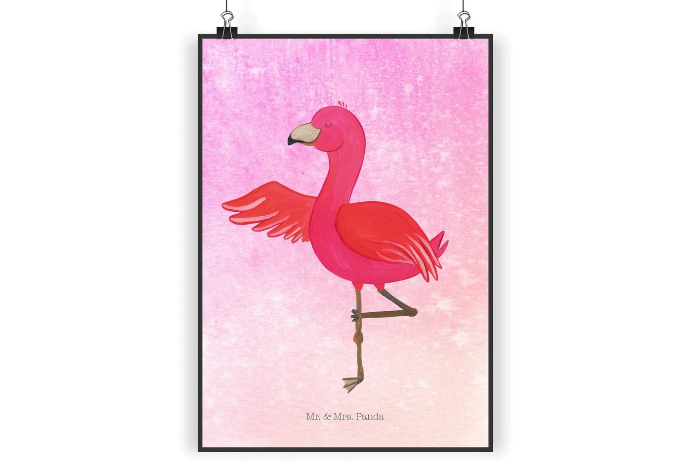 Mr. & Mrs. Panda Poster DIN A4 Flamingo Yoga - Aquarell Pink - Geschenk, Rosa, Entspannung, Y, Flamingo Yoga (1 St), Positive Botschaften von Mr. & Mrs. Panda