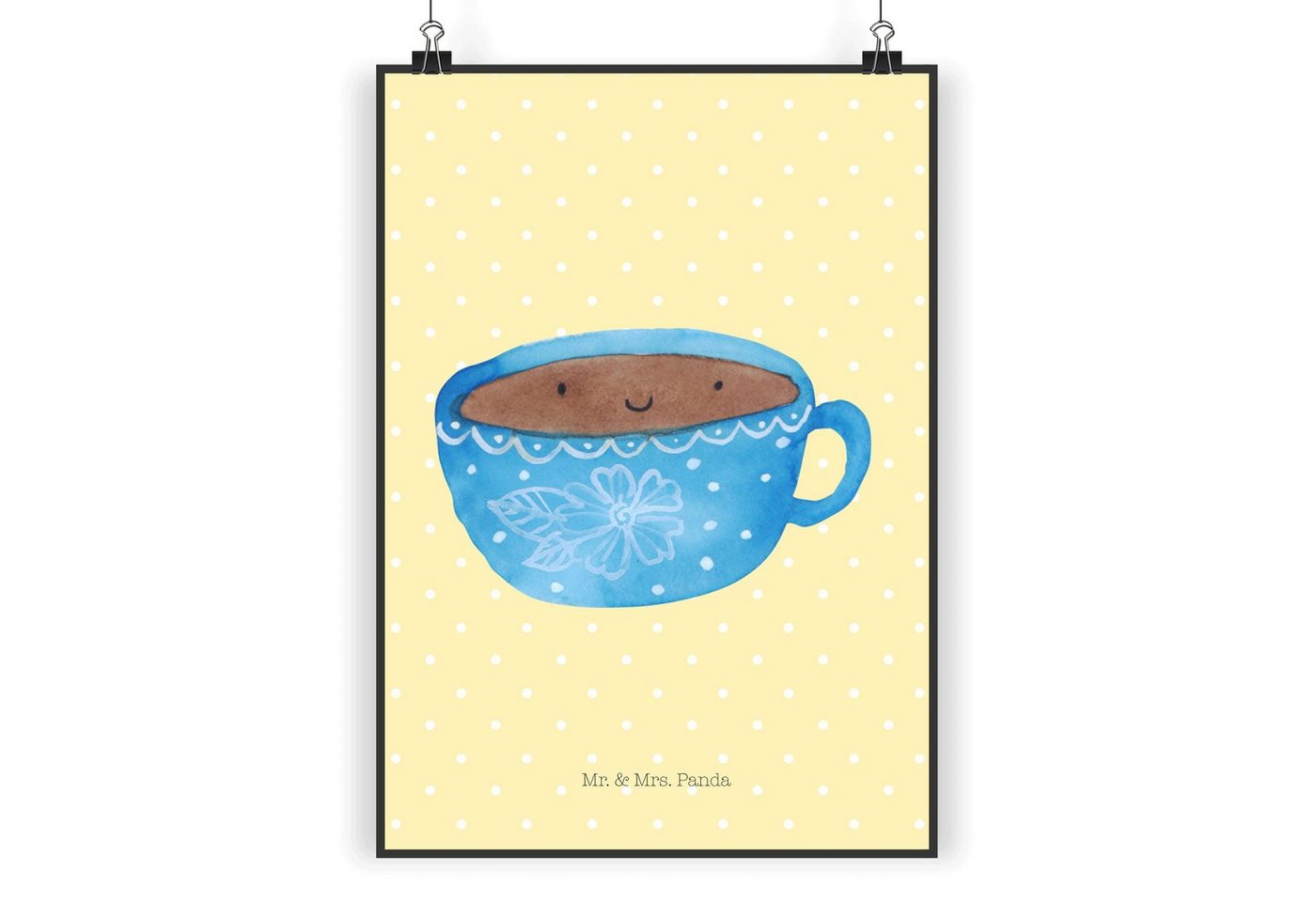 Mr. & Mrs. Panda Poster DIN A4 Kaffee Tasse - Gelb Pastell - Geschenk, Küchenposter, Wanddeko, Kaffee Tasse (1 St), Lebendige Farben von Mr. & Mrs. Panda