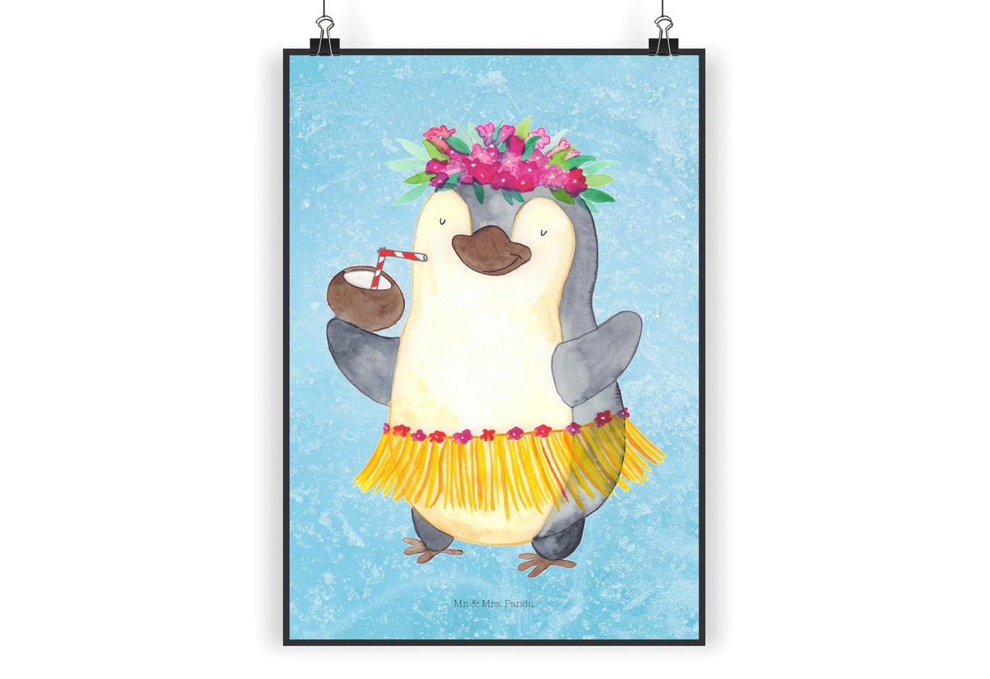 Mr. & Mrs. Panda Poster DIN A4 Pinguin Kokosnuss - Eisblau - Geschenk, Wanddekoration, Hawaii, Pinguin Kokosnuss (1 St), Inspirierende Zitate von Mr. & Mrs. Panda