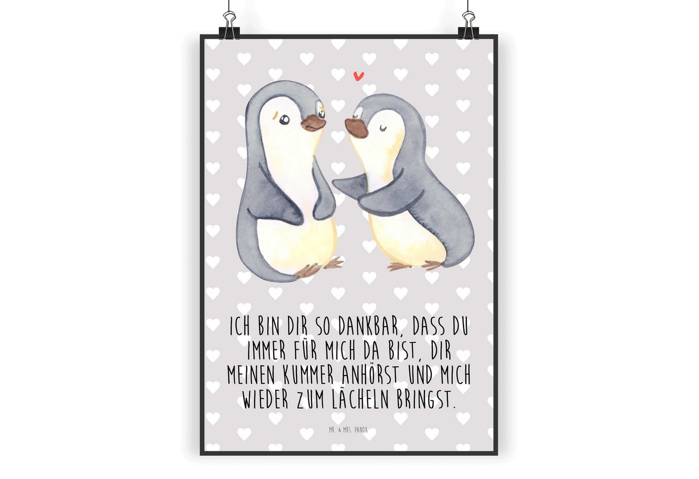 Mr. & Mrs. Panda Poster DIN A4 Pinguine trösten - Grau Pastell - Geschenk, Partner, Jahrestag, Pinguine trösten (1 St), Inspirierende Zitate von Mr. & Mrs. Panda