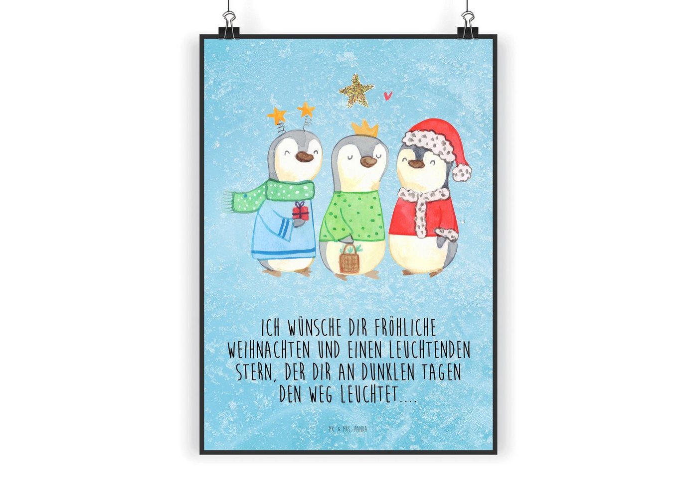 Mr. & Mrs. Panda Poster DIN A4 Winterzeit Heilige drei Könige - Eisblau - Geschenk, Weihnacht, Winterzeit Heilige drei Könige (1 St), Handgemalte Motive von Mr. & Mrs. Panda