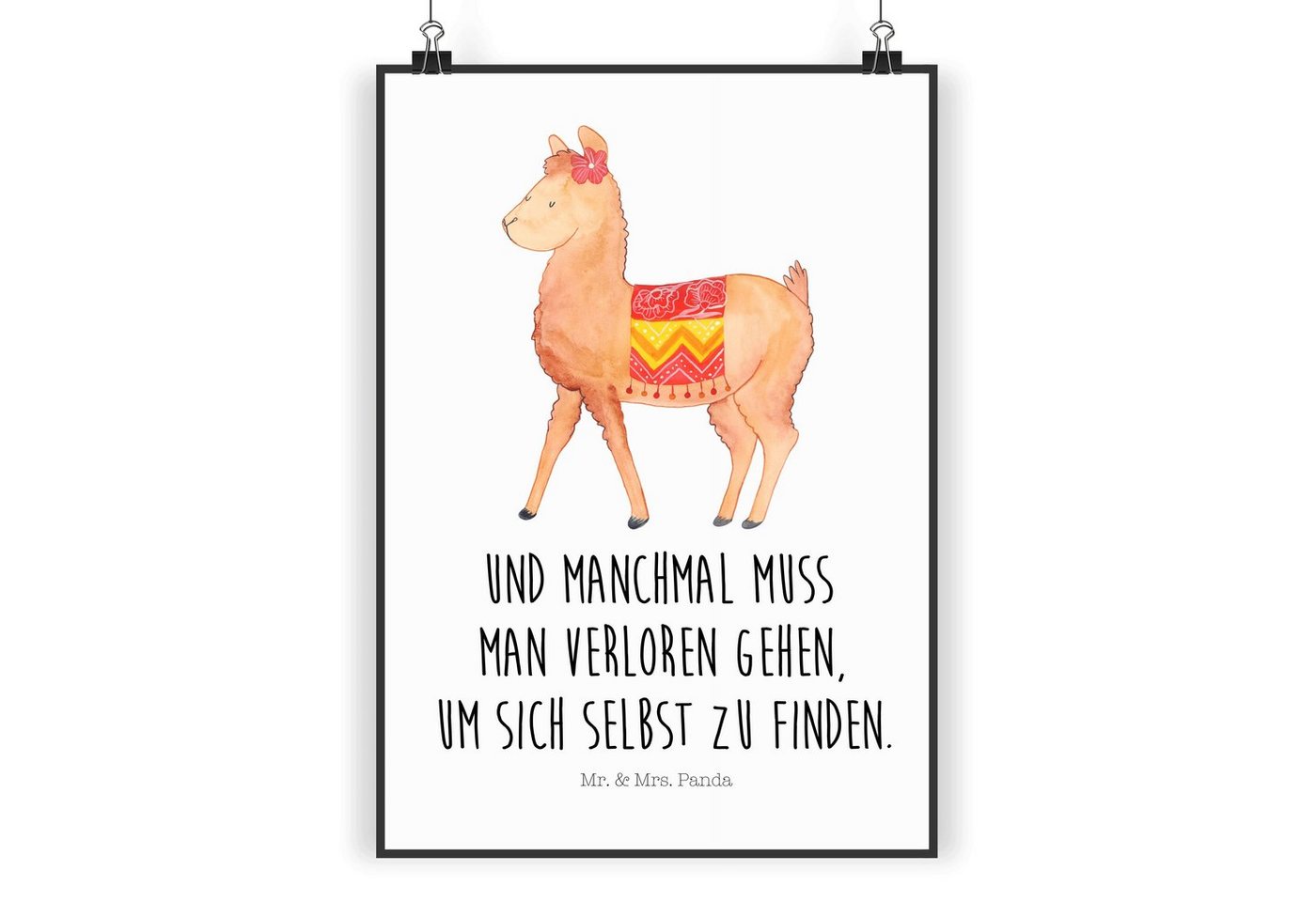 Mr. & Mrs. Panda Poster DIN A5 Alpaka stolz - Weiß - Geschenk, Küchenposter, Kunstdruck, Lama, Alpaka stolz (1 St) von Mr. & Mrs. Panda