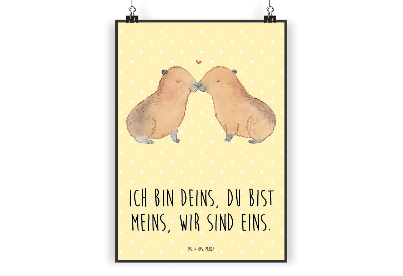 Mr. & Mrs. Panda Poster DIN A5 Capybara Liebe - Gelb Pastell - Geschenk, Verschmolzen, Mr. &, Capybara Liebe (1 St), Lebendige Farben von Mr. & Mrs. Panda