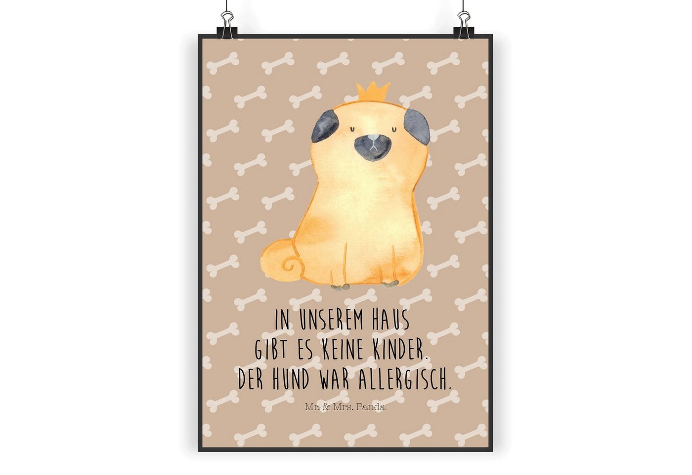 Mr. & Mrs. Panda Poster DIN A5 Mops Krone - Hundeglück - Geschenk, Bild, Hundebesitzer. Spruc, Mops Krone (1 St), Lebendige Farben von Mr. & Mrs. Panda