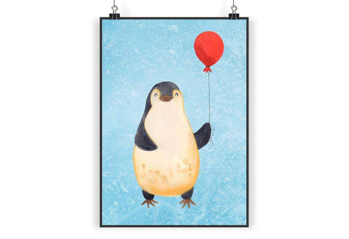 Mr. & Mrs. Panda Poster DIN A5 Pinguin Luftballon - Eisblau - Geschenk, Wandposter, Bild, Wan, Pinguin Luftballon (1 St) von Mr. & Mrs. Panda