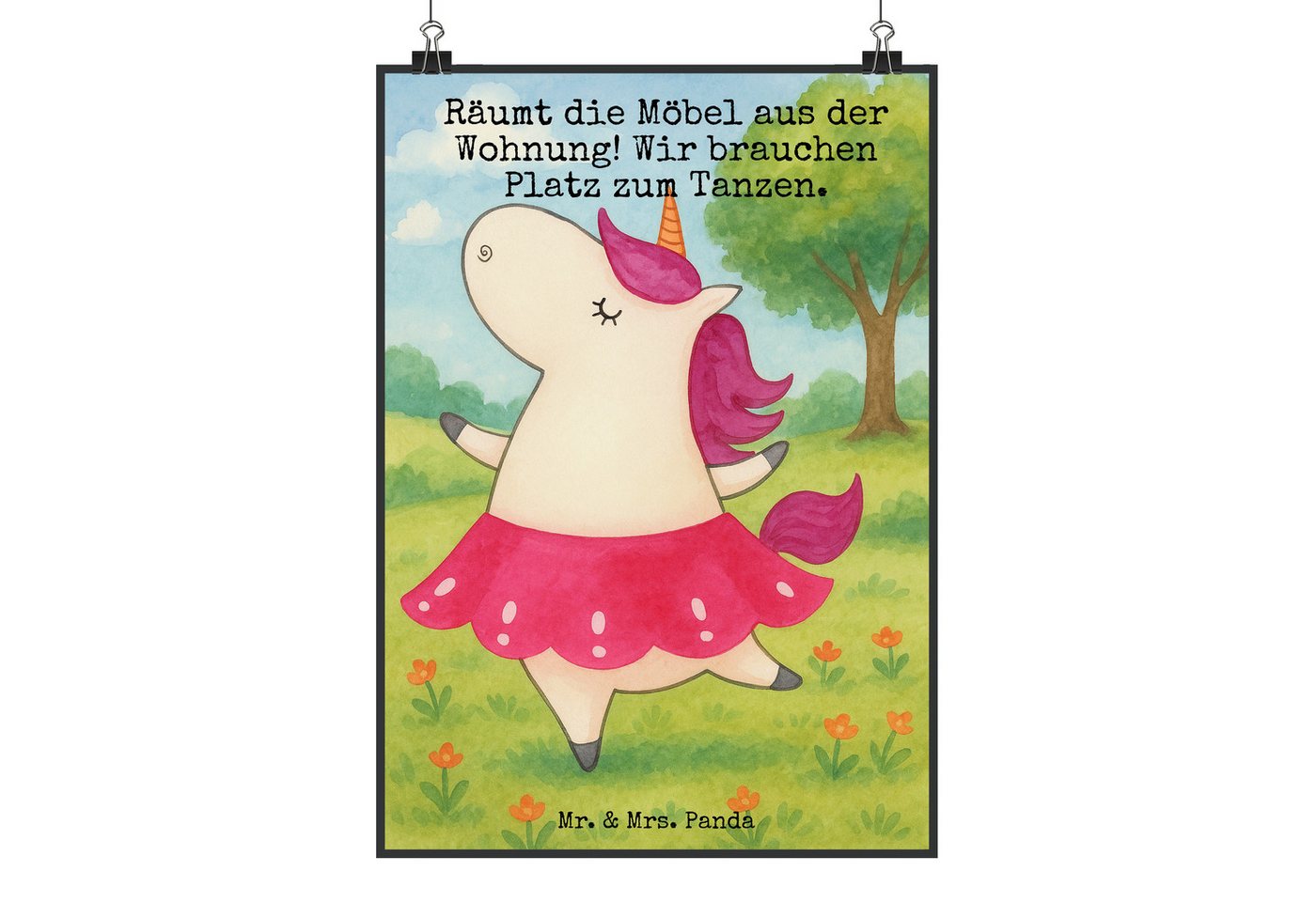 Mr. & Mrs. Panda Poster Einhorn Ballerina Design DIN A1 - Weiß - Geschenk, Handgemaltes Poste, Einhorn Ballerina (Packung, 1 St), Fröhliche Motive von Mr. & Mrs. Panda