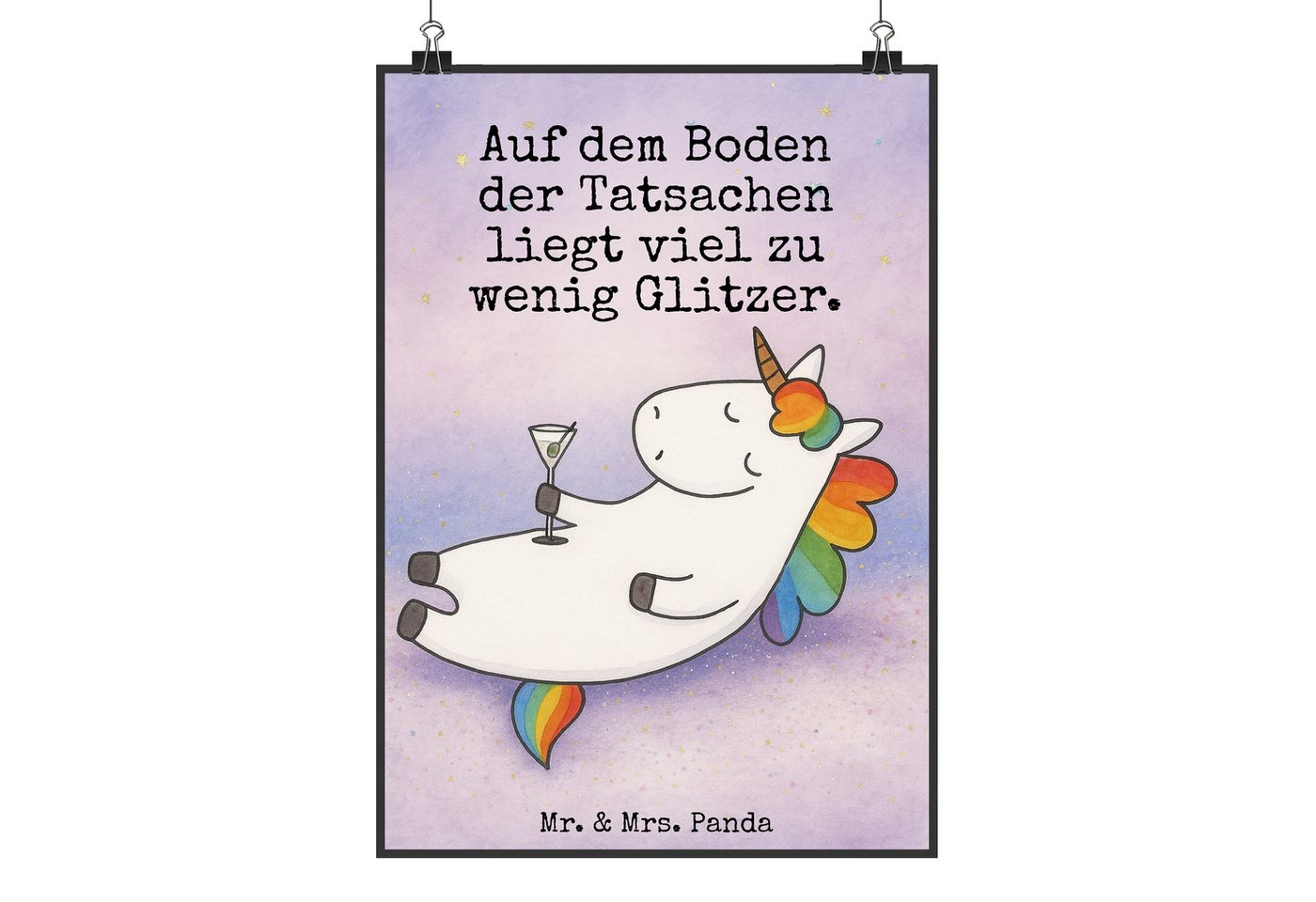 Mr. & Mrs. Panda Poster Einhorn Cocktail Design DIN A2 - Weiß - Geschenk, Handgemaltes Poster, Einhorn Cocktail (Packung, 1 St), Zeitloses Design von Mr. & Mrs. Panda