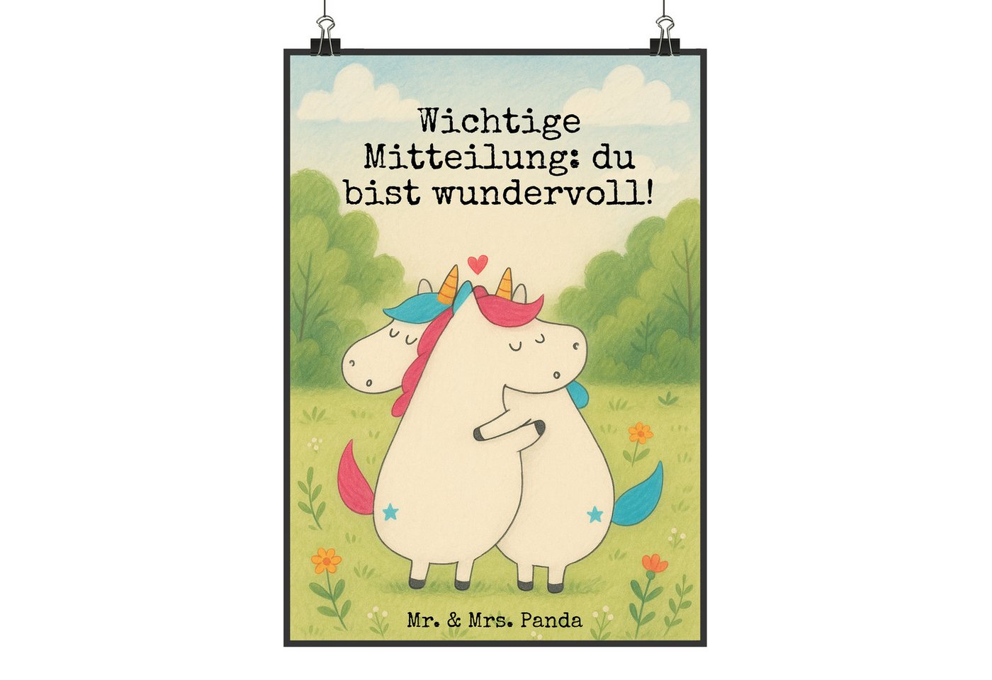 Mr. & Mrs. Panda Poster Einhorn Mitteilung Design DIN A2 - Weiß - Geschenk, Poster, Ehe, Bild, Einhorn Mitteilung (Packung, 1 St), Umweltfreundlich von Mr. & Mrs. Panda