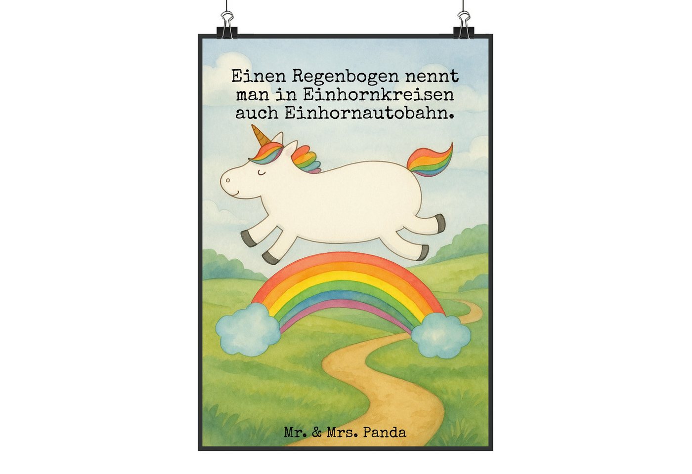 Mr. & Mrs. Panda Poster Einhorn Regenbogen Design DIN A3 - Weiß - Geschenk, Poster, Wandposte, Einhorn Regenbogen (Packung, 1 St), Brillante Druckqualität von Mr. & Mrs. Panda