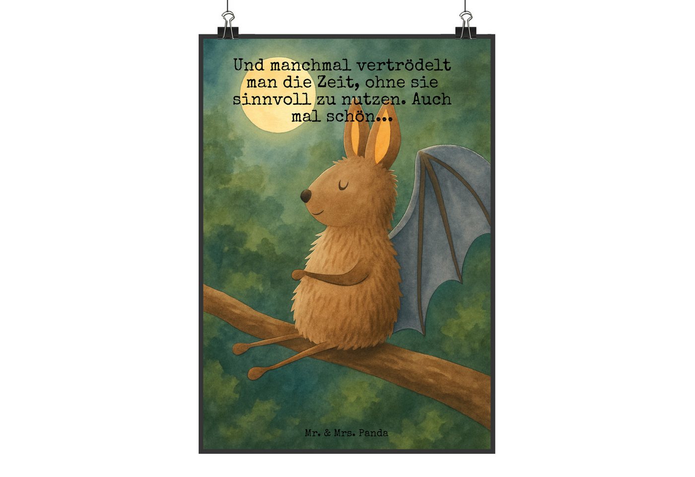 Mr. & Mrs. Panda Poster Fledermaus Sitzen Design DIN A0 - Weiß - Geschenk, Poster, Motivation, Fledermaus sitzend (Packung, 1 St), Inspiration von Mr. & Mrs. Panda