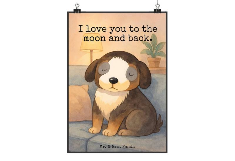 Mr. & Mrs. Panda Poster Hund Entspannen Design DIN A5 - Weiß - Geschenk, Handgemaltes Poster, Hund entspannt (Packung, 1 St), Inspirierende Sprüche von Mr. & Mrs. Panda