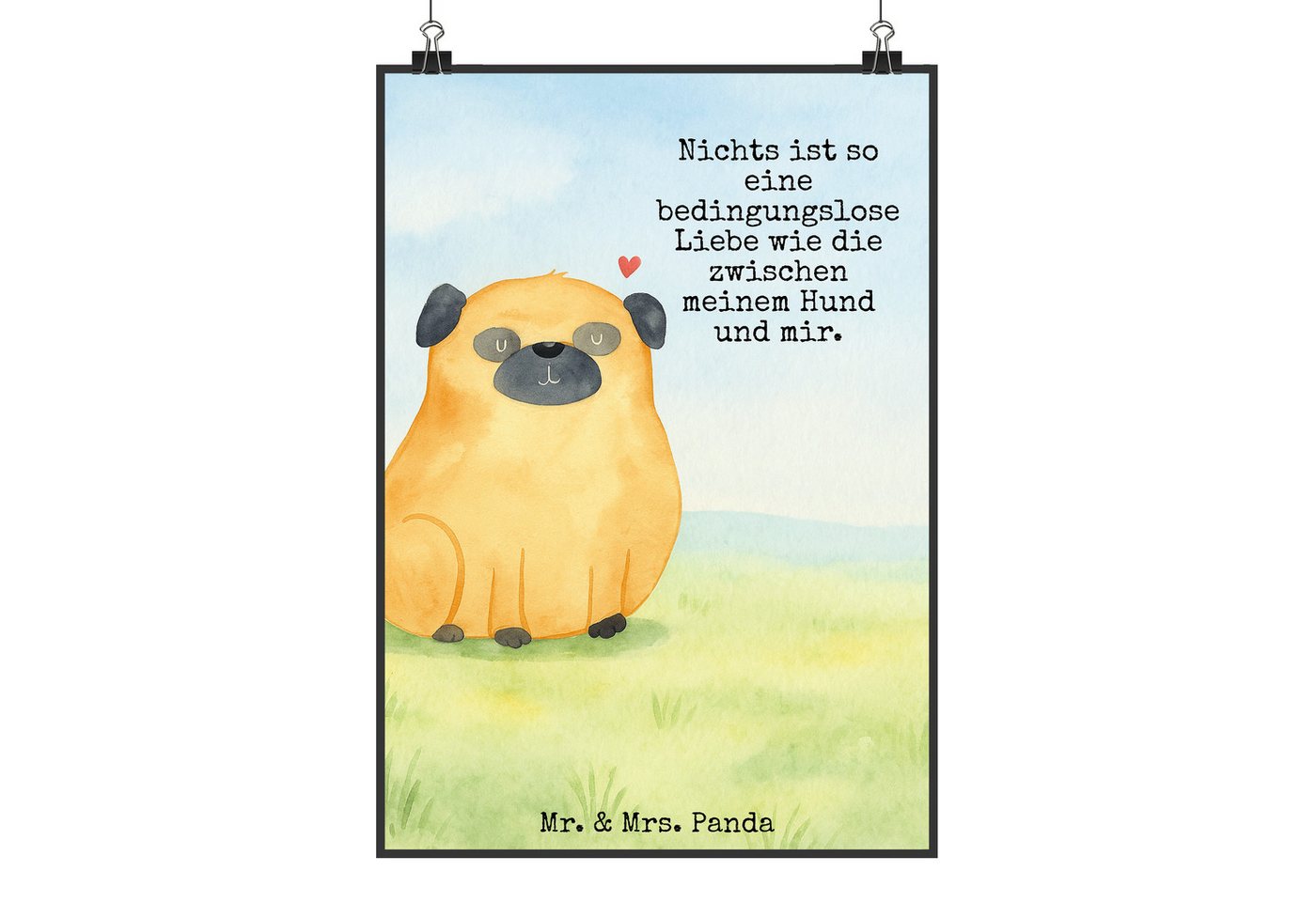 Mr. & Mrs. Panda Poster Mops Design DIN A0 - Weiß - Geschenk, Hund, Handgemaltes Poster, Wand, Mops (Packung, 1 St), Inspiration von Mr. & Mrs. Panda