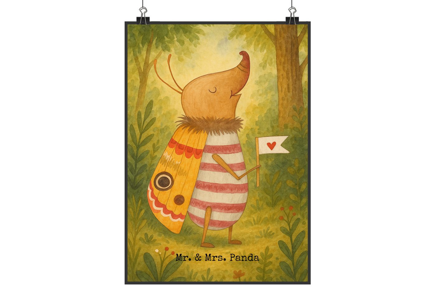Mr. & Mrs. Panda Poster Nachtfalter Fähnchen Design DIN A3 - Weiß - Geschenk, Poster, Wandpos, Nachtfalter mit Fähnchen (Packung, 1 St), Wohlfühloase von Mr. & Mrs. Panda