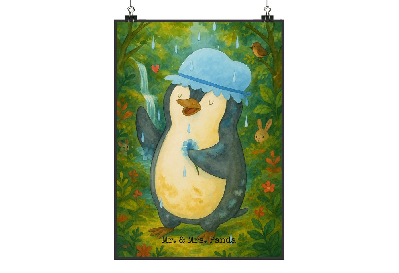 Mr. & Mrs. Panda Poster Pinguin Duschen Design DIN A0 - Weiß - Geschenk, Posterdruck, Poster, Pinguin duscht (Packung, 1 St), Kinderfreundlich von Mr. & Mrs. Panda