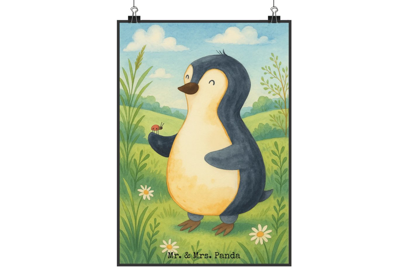 Mr. & Mrs. Panda Poster Pinguin Marienkäfer Design DIN A4 - Weiß - Geschenk, Poster, Lebensfr, Pinguin Marienkäfer (Packung, 1 St), Hochwertiger Druck von Mr. & Mrs. Panda
