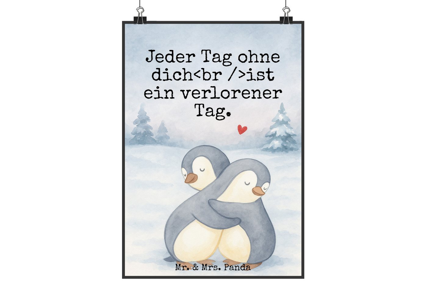 Mr. & Mrs. Panda Poster Pinguine Kuscheln Design DIN A3 - Weiß - Geschenk, poster, Küchenpost, Pinguine Kuscheln (Packung, 1 St), Wohlfühloase von Mr. & Mrs. Panda