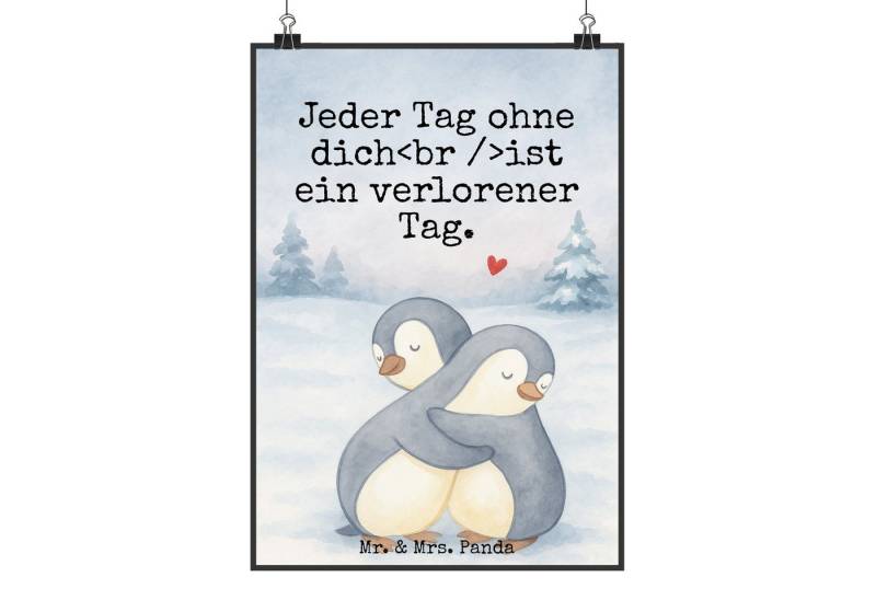Mr. & Mrs. Panda Poster Pinguine Kuscheln Design DIN A3 - Weiß - Geschenk, poster, Küchenpost, Pinguine Kuscheln (Packung, 1 St), Wohlfühloase von Mr. & Mrs. Panda
