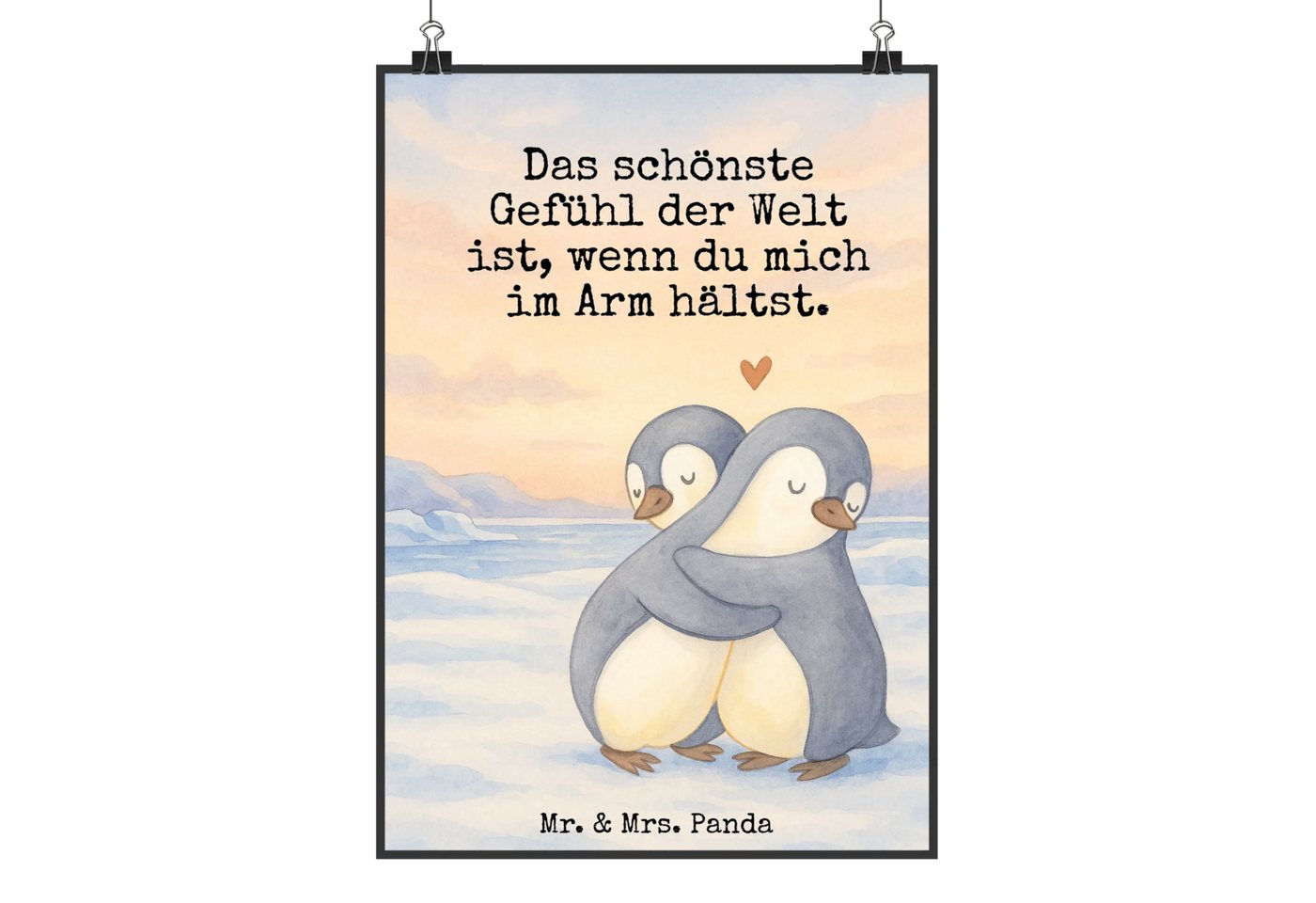 Mr. & Mrs. Panda Poster Pinguine Kuscheln Design DIN A3 - Weiß - Geschenk, Poster, Kunstdruck, Pinguine Kuscheln (Packung, 1 St), Einzigartiges Kunstwerk von Mr. & Mrs. Panda