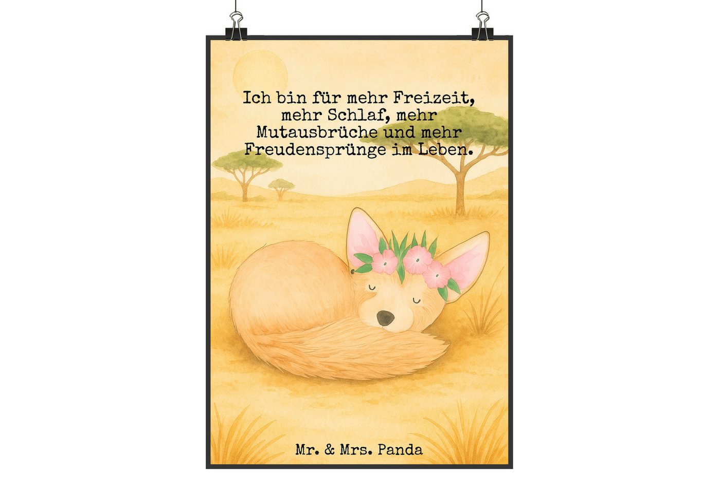 Mr. & Mrs. Panda Poster Wüstenfuchs Blumen Design DIN A4 - Weiß - Geschenk, Handgemaltes Post, Wüstenfuchs Blumenkranz (Packung, 1 St), Langlebiger Druck von Mr. & Mrs. Panda