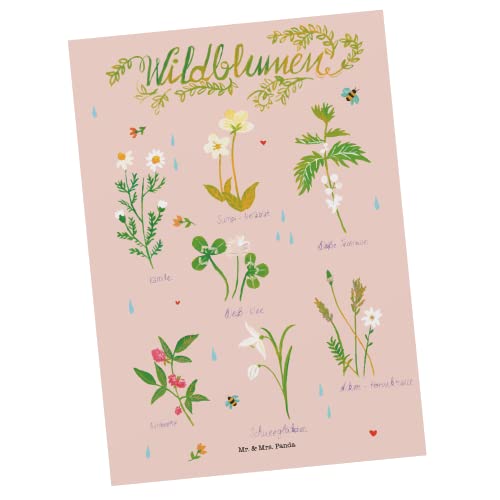 Mr. & Mrs. Panda Postkarte Wildblumen - Geschenk, Grußkarte, Natur, Geburtstagskarte, Dekoration, positive Botschaft, Geschenkkarte, Einladung, von Mr. & Mrs. Panda