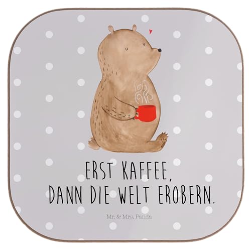 Mr. & Mrs. Panda Quadratische Untersetzer Bär Kaffee - Geschenk, Untersetzer Gläser, Getränkeuntersetzer, Welt erobern, Welt retten, Bierdeckel, von Mr. & Mrs. Panda