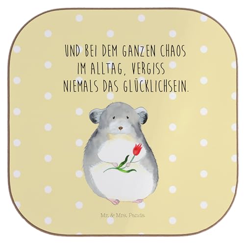 Mr. & Mrs. Panda Quadratische Untersetzer Chinchilla mit Blume - Geschenk, lustige Sprüche, traurig Sein, Chaos, Gute Laune, Untersetzer Gläser, von Mr. & Mrs. Panda