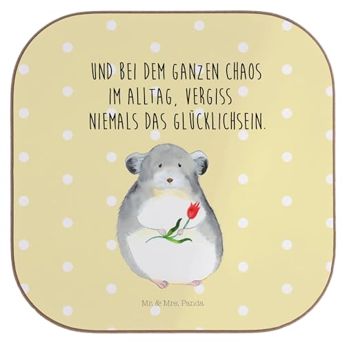 Mr. & Mrs. Panda Holz Untersetzer Chinchilla Blume - Geschenk, Holzuntersetzer, Untersetzer Gläser, lustige Sprüche, traurig Sein, Gute Laune, von Mr. & Mrs. Panda