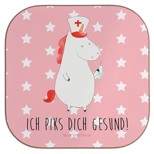 Mr. & Mrs. Panda Quadratische Untersetzer Einhorn Krankenschwester - Geschenk, Getränkeuntersetzer, Krankenpfleger Geschenk, Pegasus, Einhörner, von Mr. & Mrs. Panda