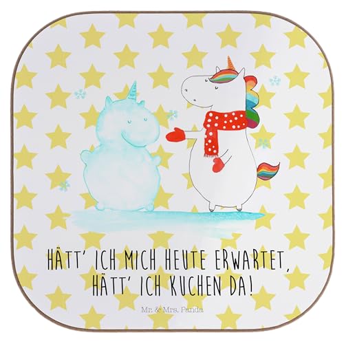 Mr. & Mrs. Panda Quadratische Untersetzer Einhorn Schneemann - Geschenk, Unicorn, Bierdeckel, Winter, Untersetzer Gläser, Glasuntersetzer, Einhörner, von Mr. & Mrs. Panda