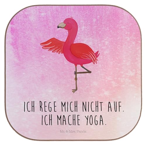 Mr. & Mrs. Panda Quadratische Untersetzer Flamingo Yoga - Geschenk, Aufregen, Namaste, Getränkeuntersetzer, Yogapose, Untersetzer Gläser, von Mr. & Mrs. Panda