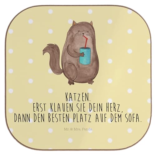 Mr. & Mrs. Panda Quadratische Untersetzer Katze Dose - Geschenk, Futter, Katzenliebhaberprodukte, Katzendeko, durstig, MIAU, Katzenaccessoires, von Mr. & Mrs. Panda